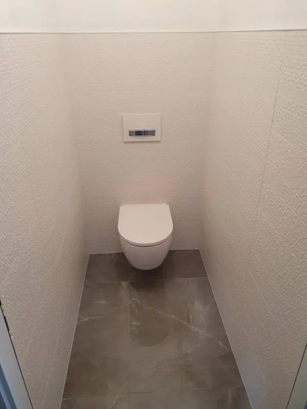 WC suspendu dans des toilettes aux murs clairs